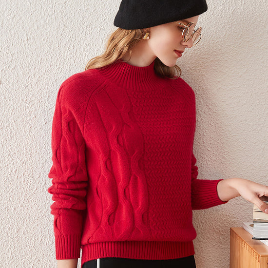 COMOBOCA XS RED 100% Cashmere Women's Mock Neck Knit Sweater