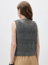 Women's Linen Blend Crew Neck Pointelle Knit Sleeveless Vest