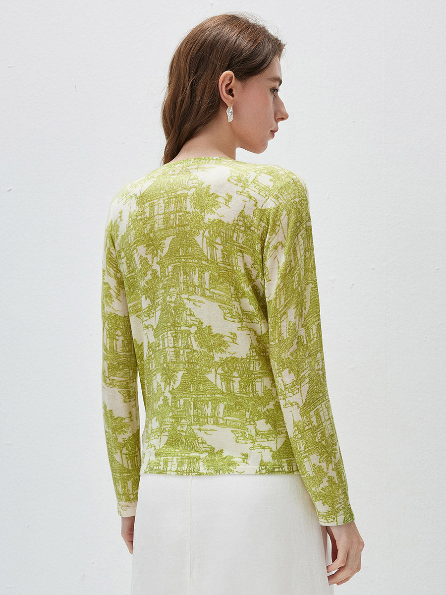 COMOBOCA Women's Cityscape Print Knit Sweater