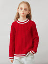 COMOBOCA Red 100% Wool Kids' Cable Knit Round Neck Sweater