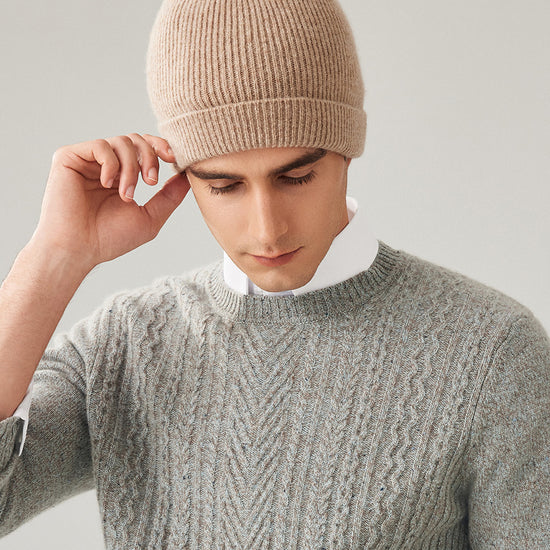 COMOBOCA 100% Wool Men's Ribbed Knit Beanie