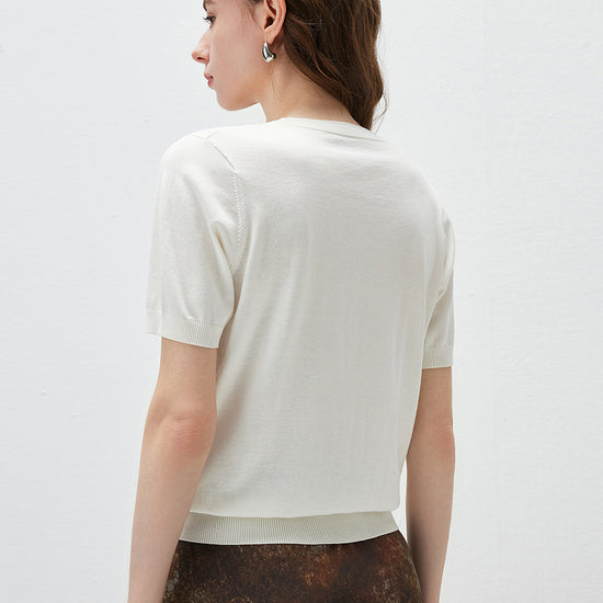 COMOBOCA Women's Rhinestone Trim Knit T-Shirt