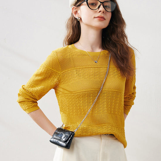 COMOBOCA Yellow Women's Stylish Textured Knit Sweater