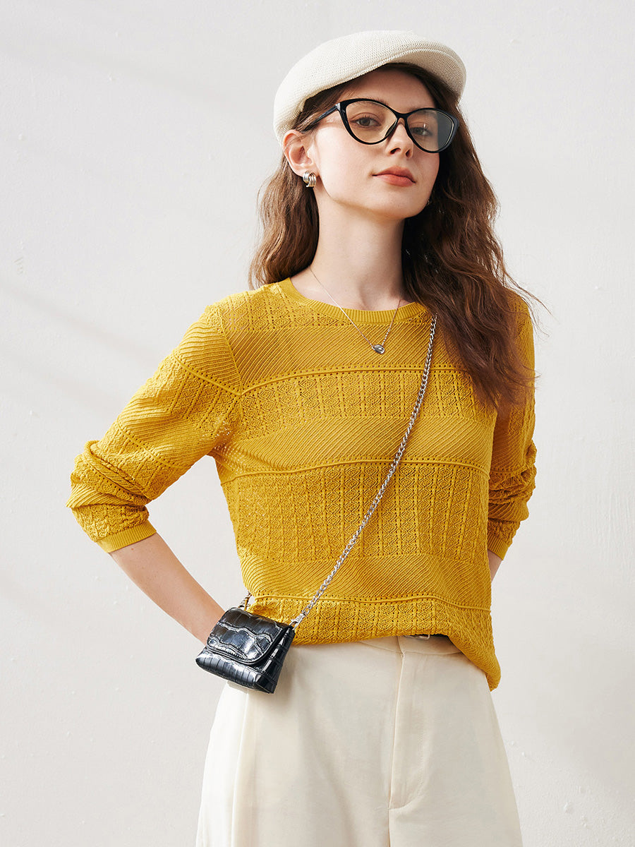 COMOBOCA Yellow Women's Stylish Textured Knit Sweater