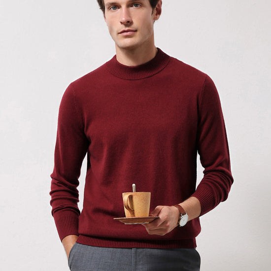 COMOBOCA DARK BURGUNDY 100% Cashmere Men's Mock Neck Knit Sweater