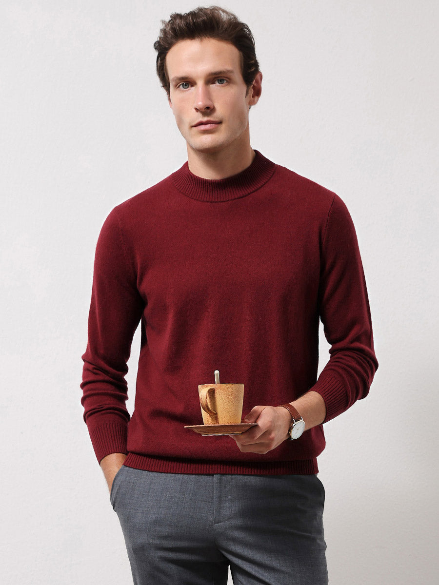 COMOBOCA DARK BURGUNDY 100% Cashmere Men's Mock Neck Knit Sweater