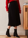 COMOBOCA Black 100% Cashmere Women's Split Knit Pencil Skirt