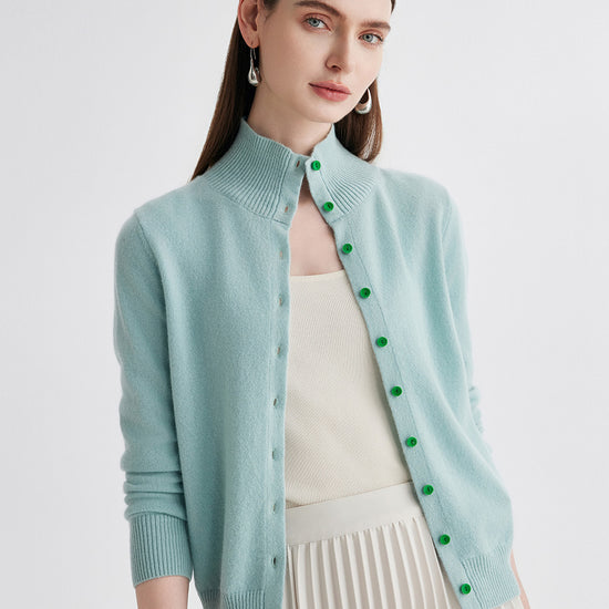 COMOBOCA 100% Cashmere Women's Turtleneck Button Front Knit Cardigan