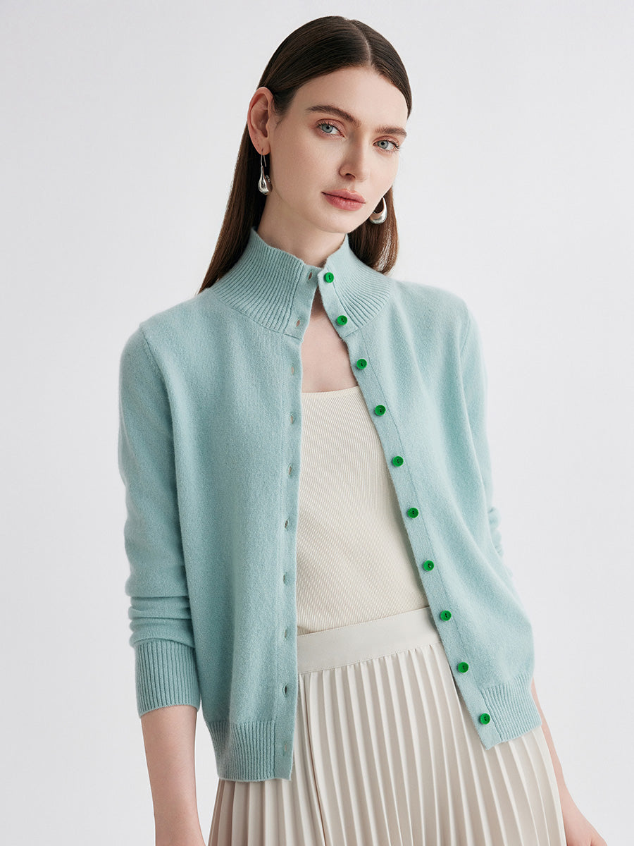 COMOBOCA 100% Cashmere Women's Turtleneck Button Front Knit Cardigan