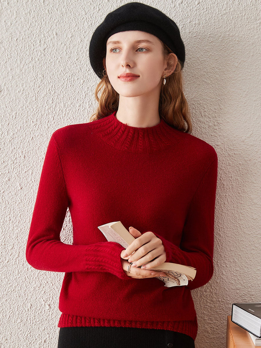 COMOBOCA RED 100% Cashmere Women's Mock Neck Knit Sweater