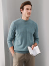COMOBOCA JACQUARD BLUE 100% Cashmere Men's Mock Neck Knit Sweater