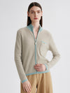 COMOBOCA 100% Cashmere Women's Textured Knit Zip Up Cardigan