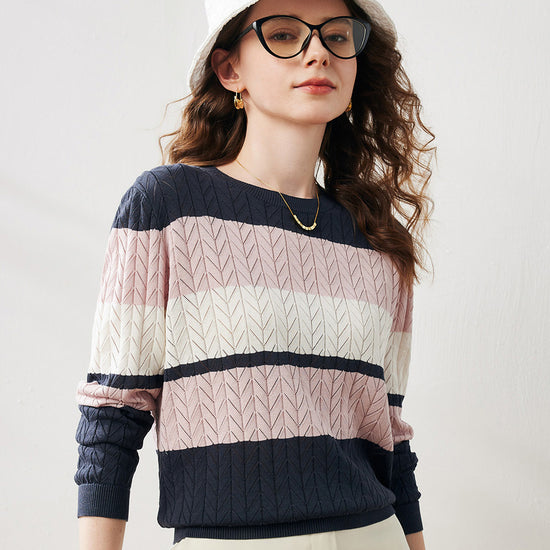 COMOBOCA Women's Striped Color Block Sweater