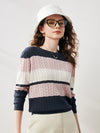 COMOBOCA Women's Striped Color Block Sweater