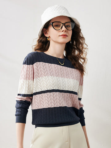 COMOBOCA Women's Striped Color Block Sweater