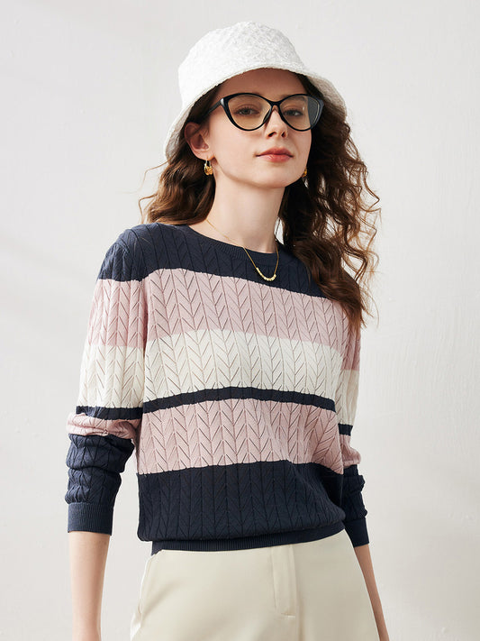 COMOBOCA Women's Striped Color Block Sweater