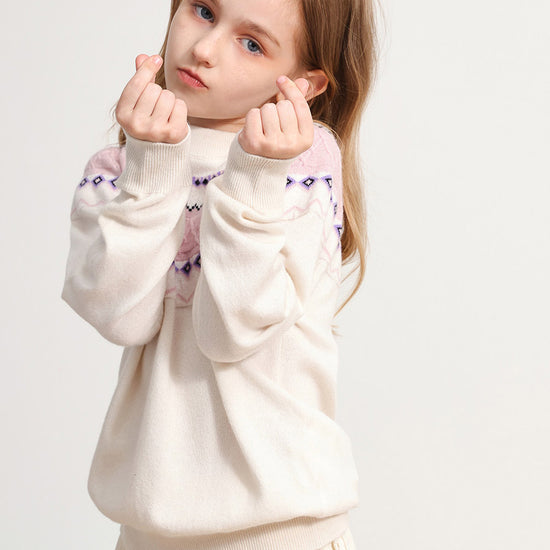 COMOBOCA 100% Wool Kids' Jacquard Round Neck Sweater