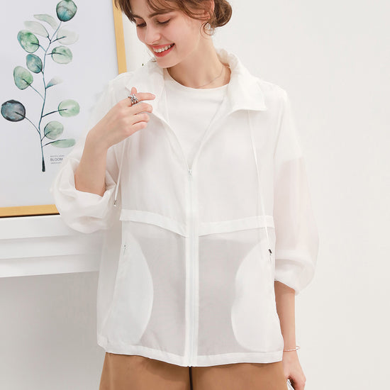 COMOBOCA One size White 100% Mulberry Silk Women's Zip Up Hooded Jacket