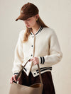 COMOBOCA White 100% Wool Women's Striped Ribbing Jacket