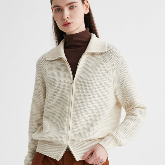 COMOBOCA 100% Cashmere Women's Double Zip Knit Cardigan