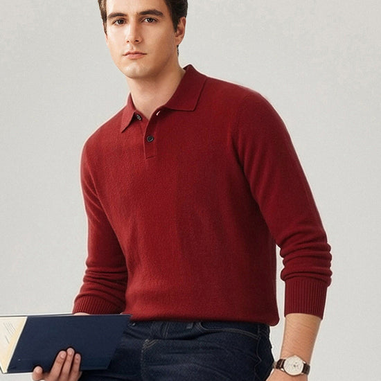 COMOBOCA 100% Cashmere Men's Knit Polo Pullover Sweater