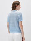 Women's Silk-Cotton Blend Peter Pan Collar Pointelle Knit Short Sleeve Top