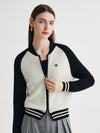 COMOBOCA 100% Cashmere Women's Color Block Knit Baseball Jacket