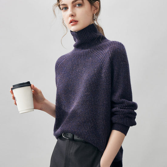 COMOBOCA 100% Cashmere Women's Ribbed Turtleneck Sweater