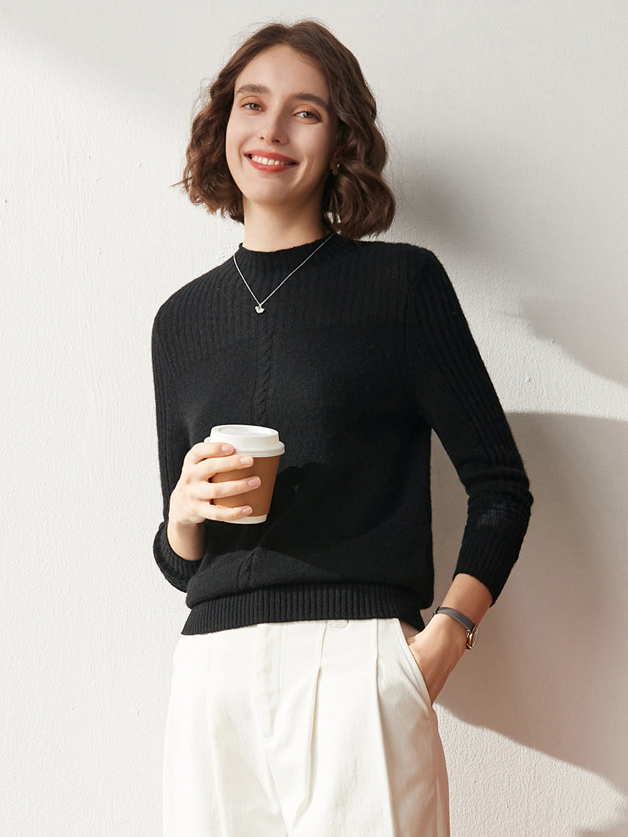 COMOBOCA 100% Cashmere Women's Mock Neck Cable Knit Sweater