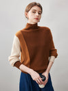 COMOBOCA 100% Cashmere Women's Color Block Turtleneck Sweater
