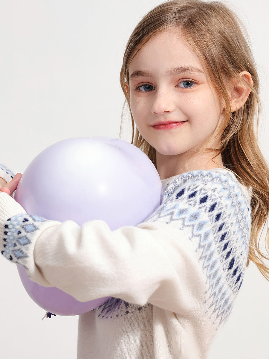 COMOBOCA 100% Wool Kids' Fair Isle Round Neck Sweater