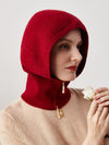COMOBOCA Deep Red 100% Cashmere Women's Zip Up Knit Hooded Neck Warmer