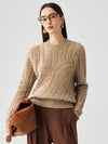 COMOBOCA Camel 100% Cashmere Women's Chunky Cable Knit Sweater