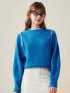COMOBOCA Blue 100% Wool Women's Color Block Ribbed Knit Sweater