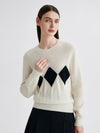 COMOBOCA 100% Cashmere Women's Argyle Patterned Round Neck Sweater