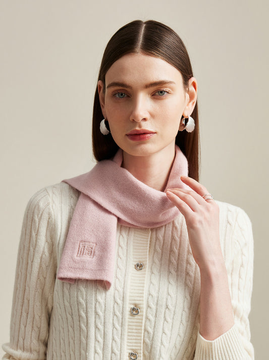 COMOBOCA Light Pink 100% Cashmere Women's Embroidered Scarf
