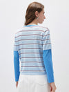 COMOBOCA Women's Layered Striped Round Neck Knit Sweater