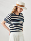 COMOBOCA Striped Women's Striped Woven Ribbed T-Shirt
