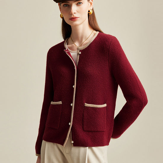 COMOBOCA 100% Cashmere Women's Two-Tone Buttoned Cardigan