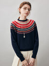 COMOBOCA 100% Cashmere Women's Fair Isle Round Neck Sweater