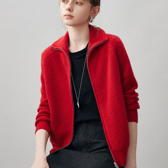 COMOBOCA 100% Cashmere Women's Double Zip Knit Cardigan