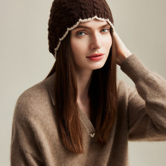 COMOBOCA 100% Cashmere Women's Cable Knit Beanie