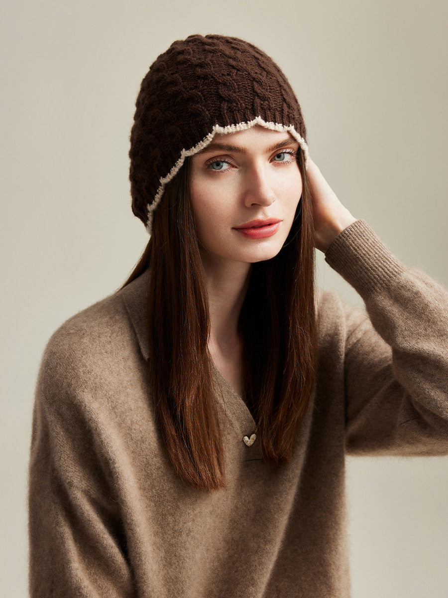 COMOBOCA 100% Cashmere Women's Cable Knit Beanie