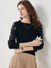 COMOBOCA Women's Lace Sleeve Round Neck Sweater