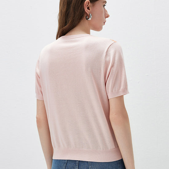 COMOBOCA Women's Floral Print Panel Knit T-Shirt