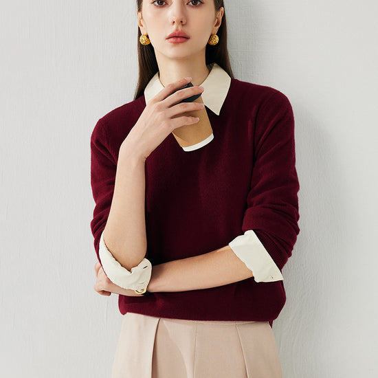 COMOBOCA Red 100% Cashmere Women's Round Neck Sweater