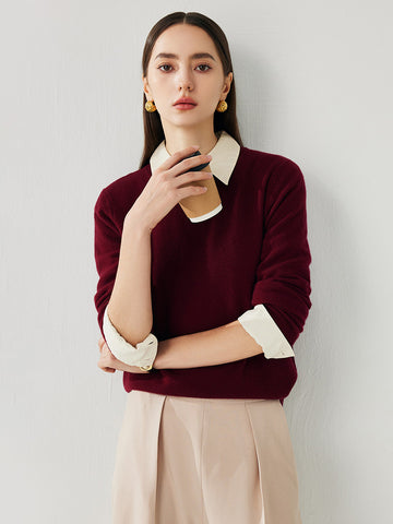 COMOBOCA Red 100% Cashmere Women's Round Neck Sweater