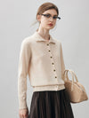 COMOBOCA Beige 100% Cashmere Women's Turtleneck Button Front Knit Cardigan