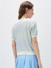 COMOBOCA Women's Pastel Marled Stripe Openwork Knit T-Shirt