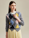 COMOBOCA Gray 100% Cashmere Women's Argyle Pattern Button-Up Cardigan